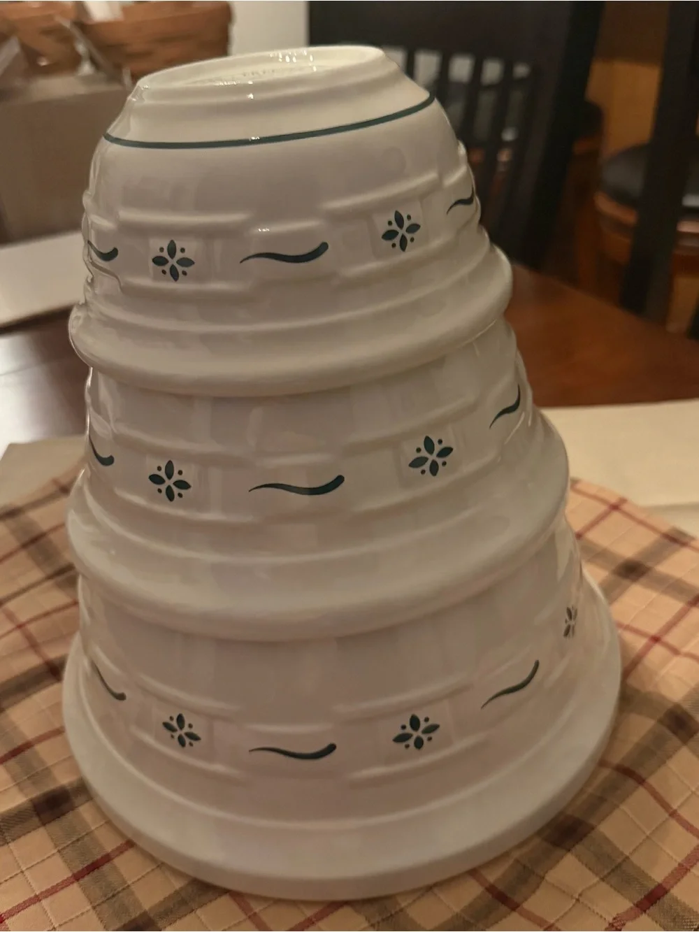 Longaberger Pottery Mixing Bowls in Heritage Green